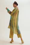 Shop_Capisvirleo_Green Linen, Silk, Cotton Embroidery, Shrub Rose Tie Dye Kurta And Pant Set _at_Aza_Fashions