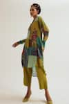 Shop_Capisvirleo_Green Linen, Silk, Cotton Embroidery, Shrub Rose Tie Dye Kurta And Pant Set _Online_at_Aza_Fashions