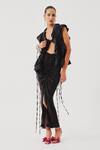 Buy_Aroka_Black Velvet Embroidery Open Neck Phoenix Mashru Hand Smocked Bib _at_Aza_Fashions