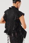 Shop_Aroka_Black Velvet Embroidery Open Neck Phoenix Mashru Hand Smocked Bib _at_Aza_Fashions