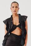 Aroka_Black Velvet Embroidery Open Neck Phoenix Mashru Hand Smocked Bib _Online_at_Aza_Fashions
