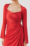 Aroka_Red Modal, Satin Sweetheart Neck Grace Ruched Dress _at_Aza_Fashions