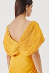 Buy_Aroka_Yellow Modal, Satin, Voile V-neck Golden Glow Criss Cross Pleated Dress _Online_at_Aza_Fashions