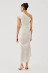 Shop_Aroka_White Modal, Satin One Shoulder Pearl Radiance Draped Dress _at_Aza_Fashions