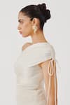 Aroka_White Modal, Satin One Shoulder Pearl Radiance Draped Dress _at_Aza_Fashions