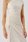 Buy_Aroka_White Modal, Satin One Shoulder Pearl Radiance Draped Dress 