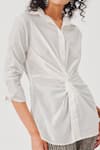 Aroka_White Modal Collared Satin Twist Shirt _Online_at_Aza_Fashions
