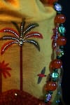 Mid July Home_Mustard Embroidery, Beads, Tassels Sunset Orange Velvet Potli Bag _Online_at_Aza_Fashions
