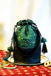 Buy_Mid July Home_Emerald Green Sequins, Tassels, Beads Embroidered Potli Bag _at_Aza_Fashions