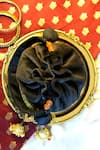 Shop_Mid July Home_Black Embroidery, Tassels, Beads Handcrafted Midnight Bloom Potli Bag _at_Aza_Fashions