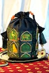 Buy_Mid July Home_Green Embroidery, Beads, Tassels Hand Jharokha Majesty Potli Bag _at_Aza_Fashions