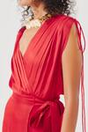 Buy_Aroka_Red Modal, Satin V-neck Rumba Overlap Draped Dress _Online_at_Aza_Fashions