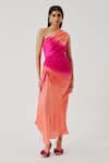 Aroka_Pink Modal, Satin One Shoulder Rosie Ruched High Slit Dress _Online_at_Aza_Fashions