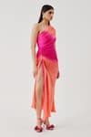 Buy_Aroka_Pink Modal, Satin One Shoulder Rosie Ruched High Slit Dress _Online_at_Aza_Fashions
