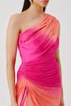 Aroka_Pink Modal, Satin One Shoulder Rosie Ruched High Slit Dress _at_Aza_Fashions