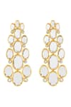 Shop_Isharya_Gold Plated Mirrors, Stones Limelight Oval Long Earrings _at_Aza_Fashions
