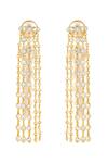 Shop_Isharya_Gold Plated Pearls, Crystals Limelight And Chain Long Earrings _at_Aza_Fashions
