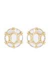 Shop_Isharya_Gold Plated Mirrors, Stones Limelight Oval Mega Stud Earrings _at_Aza_Fashions