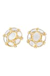 Isharya_Gold Plated Mirrors, Stones Limelight Oval Mega Stud Earrings _Online_at_Aza_Fashions