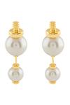 Shop_Isharya_Gold Plated Pearls Illusion Silicon Stud Earrings _at_Aza_Fashions