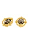Isharya_Gold Plated Crystals Nut And Bolt Black Diamond Stud Earrings _Online_at_Aza_Fashions