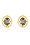 Shop_Isharya_Gold Plated Crystals Nut And Bolt Black Diamond Stud Earrings _at_Aza_Fashions