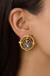 Buy_Isharya_Gold Plated Crystals Nut And Bolt Black Diamond Stud Earrings _Online_at_Aza_Fashions