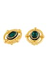 Isharya_Gold Plated Crystals, Stones Nut And Bolt Emerald Stud Earrings _Online_at_Aza_Fashions