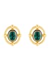 Shop_Isharya_Gold Plated Crystals, Stones Nut And Bolt Emerald Stud Earrings _at_Aza_Fashions