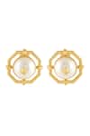 Shop_Isharya_Gold Plated Pearls, Studs Nut And Bolt Statement Earrings _at_Aza_Fashions