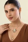 Buy_Isharya_Gold Plated Ayaana Long Flower And Pearl Necklace _at_Aza_Fashions