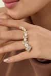 Shop_Isharya_Gold Plated Pearls, Mirrors Angel Dust Long Horizontal Ring _Online_at_Aza_Fashions