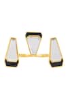 Shop_Isharya_Gold Plated Mirrors, Stones Ayaana Two Finger And Enamel Ring _at_Aza_Fashions