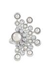 Shop_Isharya_Silver Plated Pearls, Crystals Modern Maharani Half Moon Starburst Ring _at_Aza_Fashions