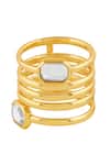 Isharya_Gold Plated Crystals Mirrors On The Move Corkscrew Ring _Online_at_Aza_Fashions