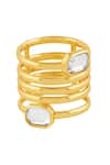 Shop_Isharya_Gold Plated Crystals Mirrors On The Move Corkscrew Ring _at_Aza_Fashions