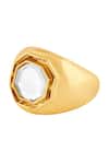 Buy_Isharya_Gold Plated Gemstones Mirrors On The Move Hexagonal Solo Ring _Online_at_Aza_Fashions