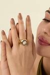 Shop_Isharya_Gold Plated Gemstones Mirrors On The Move Hexagonal Solo Ring _Online_at_Aza_Fashions