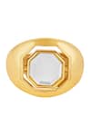 Shop_Isharya_Gold Plated Gemstones Mirrors On The Move Hexagonal Solo Ring _at_Aza_Fashions