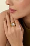 Buy_Isharya_Gold Plated Gemstones Mirrors On The Move Hexagonal Solo Ring _at_Aza_Fashions