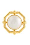 Shop_Isharya_Gold Plated Pearls And Metal Embellished Statement Ring _at_Aza_Fashions