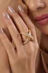 Buy_Isharya_Gold Plated Crystals Nazm Cubic Zircon Cross Ring _at_Aza_Fashions