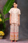 Buy_Prachi Kamat_White Viscose, Silk Split V-neck Morja Printed Kurta And Pant Set _at_Aza_Fashions