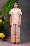 Buy_Prachi Kamat_White Viscose, Silk Split V-neck Morja Printed Kurta And Pant Set _Online_at_Aza_Fashions