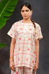 Shop_Prachi Kamat_White Viscose, Silk Split V-neck Morja Printed Kurta And Pant Set _Online_at_Aza_Fashions