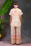 Shop_Prachi Kamat_White Viscose, Silk Split V-neck Morja Printed Kurta And Pant Set _at_Aza_Fashions