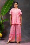 Buy_Prachi Kamat_Pink Viscose, Silk Round Neck Morja Printed Short Kurta And Pant Set _at_Aza_Fashions