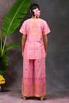 Shop_Prachi Kamat_Pink Viscose, Silk Round Neck Morja Printed Short Kurta And Pant Set _at_Aza_Fashions