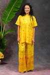 Prachi Kamat_Yellow Viscose, Silk Foil Printing Round Morja Printed Short Kurta With Pant _at_Aza_Fashions