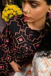 Shop_Prachi Kamat_Black Viscose, Silk Round Neck Morvika Geometric Print Kurta And Pant Set _Online_at_Aza_Fashions